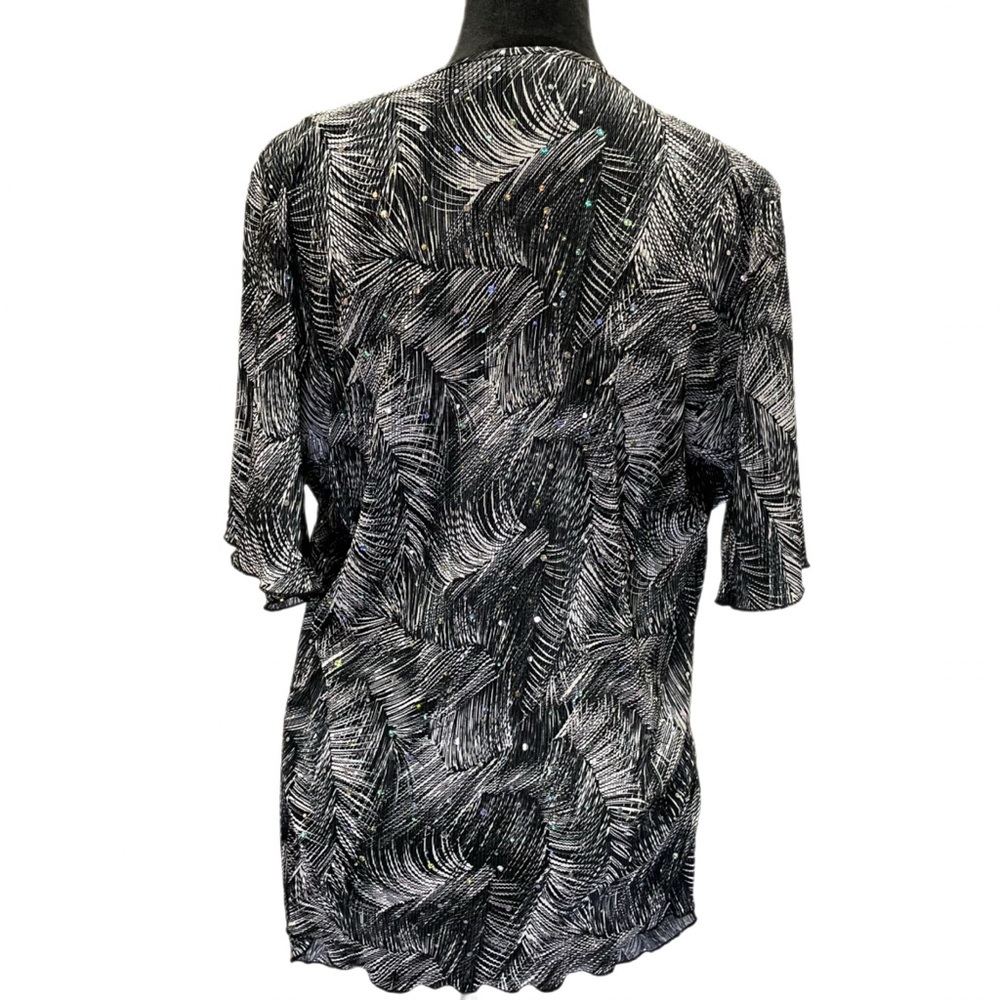 Maggie Barnes Plus 1XL Sequin Pleated Overlay Top Black Silver Glam Grandma Y2K - Picture 5 of 7